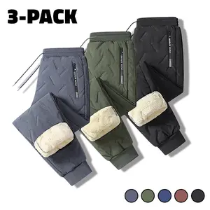 Men’s 3-pack quilted fleece jogger cotton pants, waterproof and warm, suitable for winter outdoor activities and everyday wear