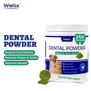 Wellix 250g Pet Teeth Cleaning Powder - Reduce Plaque & Tartar with Enzymes & Mint for Dogs and Cats