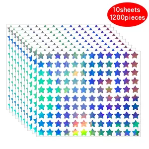 1200 Stickers Per Pack, Bulk Quantity, 0.4 Inch Holographic Laser Effect Finish Reflective Star Shaped Self-Adhesive Waterproof Party Decor Decorative Stickers for Envelopes Journals Parties