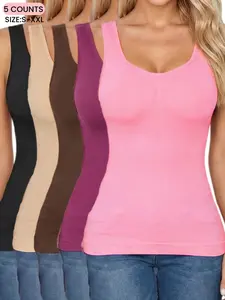 Women's Seamless Shapewear Tank Top, Comfortable Fitted Vest,Breathable Basic Tank, Daily Wear, All Seasons Underwear
