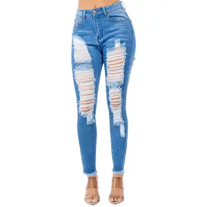 Kayla High Waist Distressed Skinny Jeans-Blue Denim Womenswear