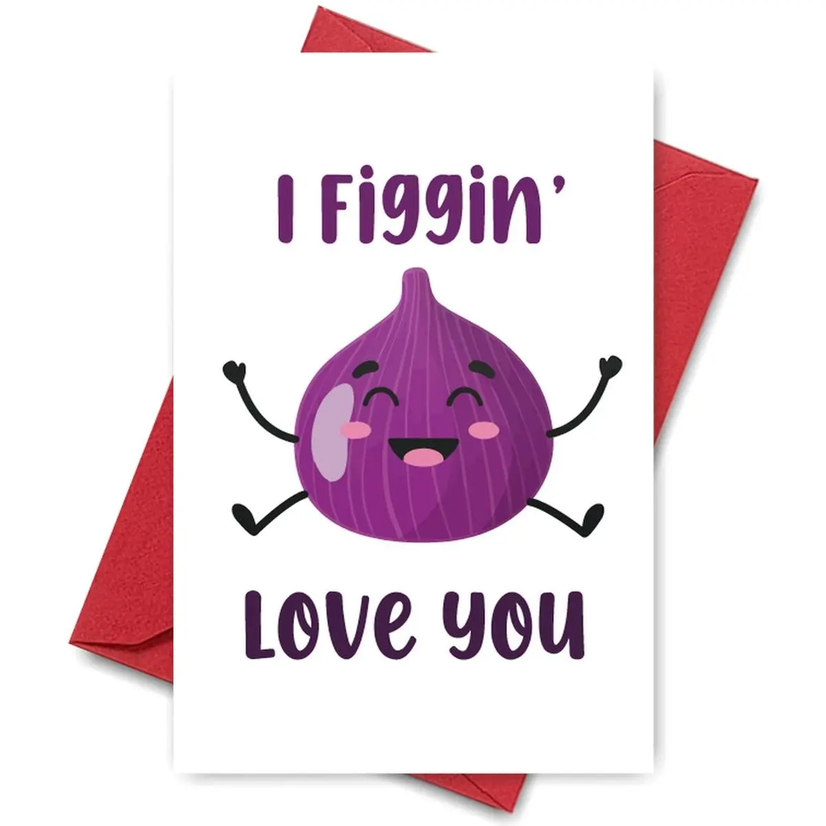 1PC Funny Anniversary Card, Fig "I Figgin' Love You" Unique Design, For Romantic Partners in Valentine's Season, Perfect for Playful Wishes
