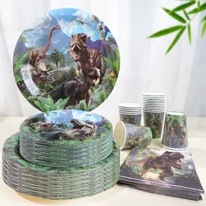 80PCS T-Rex Dinosaur Birthday Party Set|20 Guests Dinnerware Supplies Disposable Tableware|Jurassic Theme/Jungle Adventure Decorations|Outdoor Adventure/Fun Gathering Kit