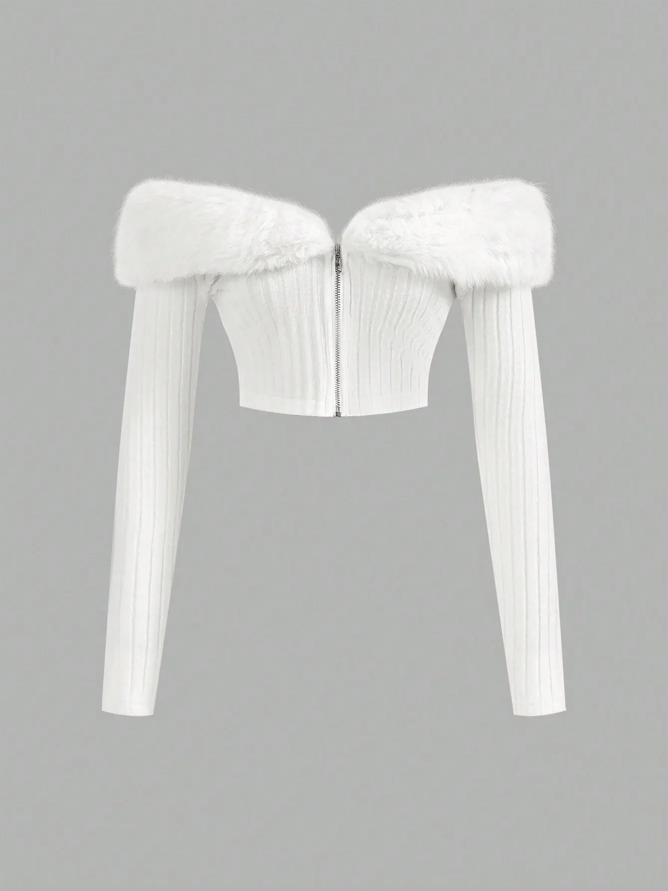 NBH Off Shoulder Fuzzy Trim Crop Pink Jacket Fall Winter Y2K Aesthetic Cute Fashion Going Out Trendy Streetwear