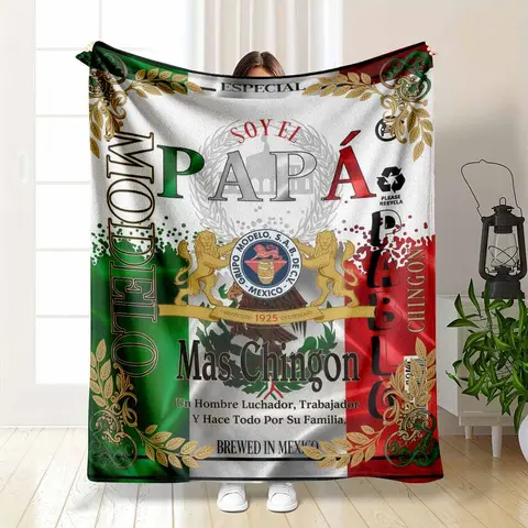 Mexican Themed Graphic Flannel Fleece Blanket - Soy El Papa Beer Brand Print, Cozy Ultra Soft Lightweight Decorative Throw, Mexican Dad Blanket, Father’s Day Gift, Mexico Merch, Home Decor, Mid-Year Sale, Cozy Fleece Blanket