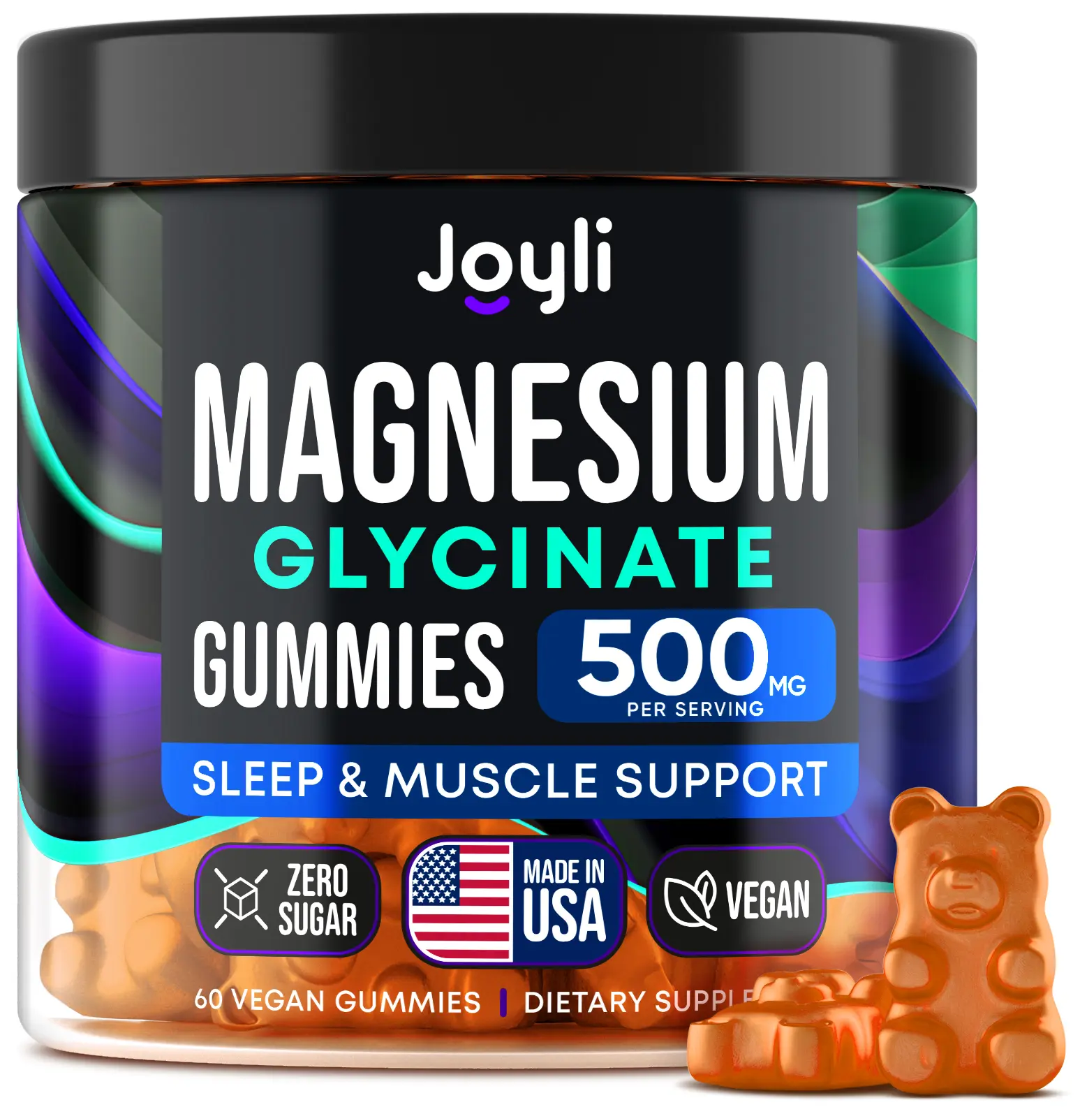 JOYLI Nutrition Magnesium Glycinate Supplement Gummies with Ashwagandha, Promotes Heart, Bone, Muscle Health & Relaxation - 60 Gummies
