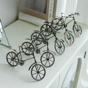 Vintage Metal Iron Alloy Old Bicycle Figurine, Retro Home Decor Ornament, Office Desk Gift Decoration, 1pc Rustic Art Piece, Decorative Sculptures