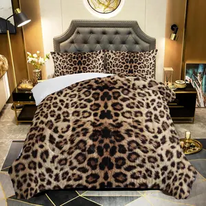 3Pcs Leopard Print Comforter Set Queen,Cheetah Bedding Set for Teens Boys Girls,Brown Leopard Printed Comforter with 2 Pillowcases,Down Alternative,Soft an