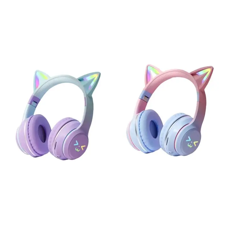 Wireless Headphone, Cat Ear Design Headphones with Built-in Microphone, Foldable Bluetooth-compatible Headset for Mobile Phone