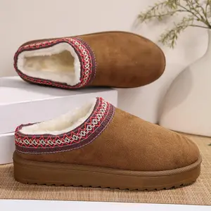 Women's Slippers Mini Snow Boots with Plush Fleece Lining Fuzzy Slippers for Women Slip on Clogs Footwear Suede Comfort Suede