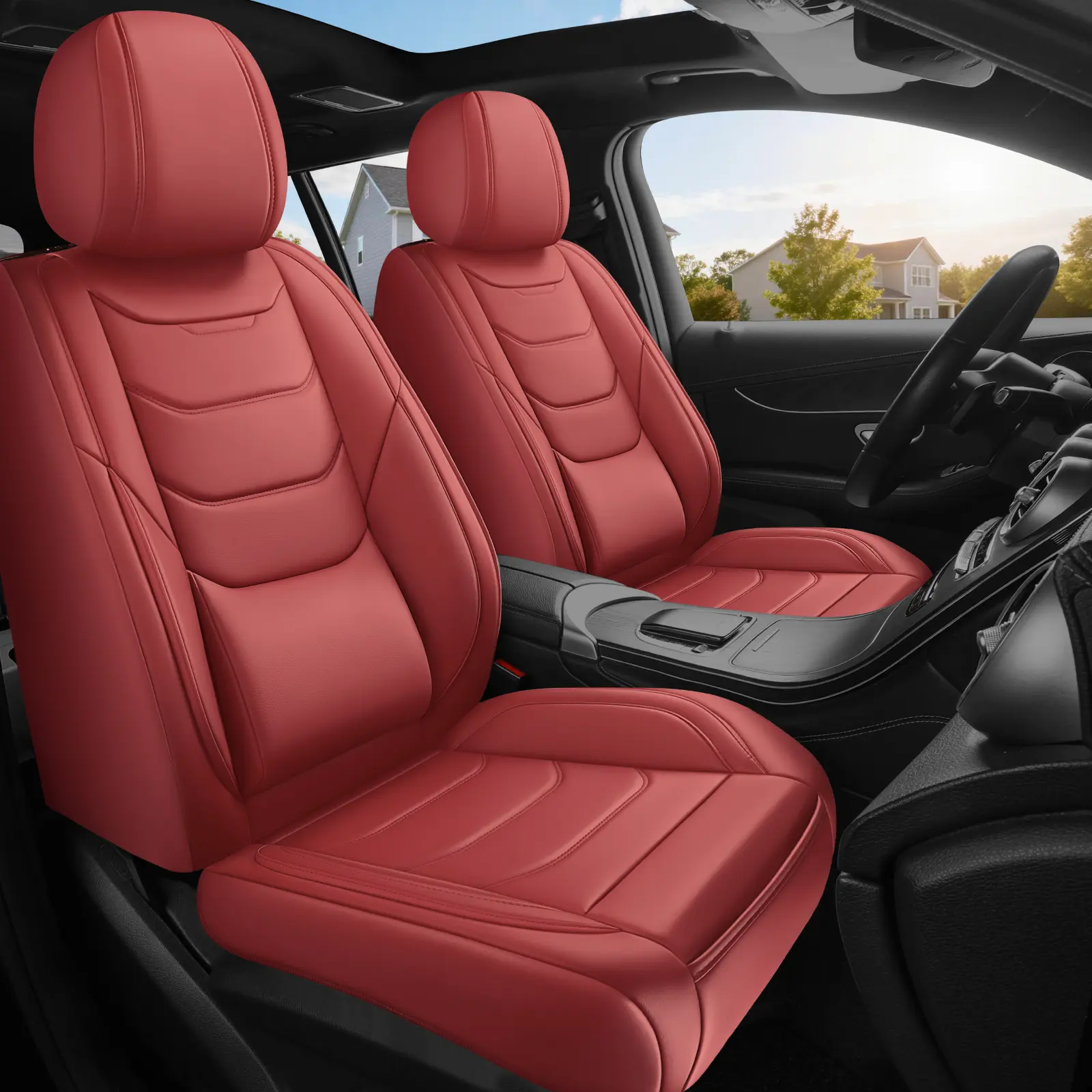 Universal PVC Leather 5PCS Car Seat Covers Full Set Waterproof Anti-slip Protector Girly Cute Car Accessories Car Seat Cushions