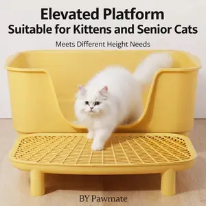 Large Cat Litter Box RAMP / STEP Double Layered Easy Cleaning Traps Loose Litter |Beige| Elevated Design & Fully Washable | Functional & Mess-Free | Prevents Litter Tracking