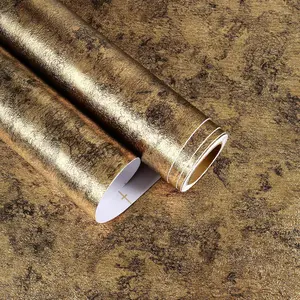 Black and Gold Wallpaper Peel and Stick Antique Metallic Wallpaper Gold Vinyl Wrap for Appliances Dishwasher Refrigerator Cover 24"x160" Waterproof Heat Resistant Textured Metal Sticker