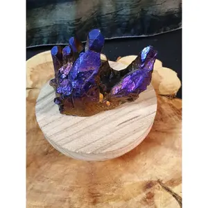 Iridescent Aqua Aura Quartz Crystal Cluster, 1.2 lbs Titanium-Coated Decorative Piece with Permanent Rainbow Sheen