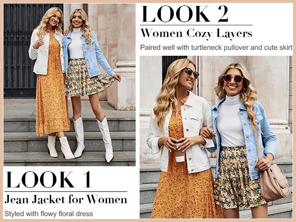 【Blue Waters’ Viral Picks】GRAPENT Women's Basic Button Down Long Sleeve Stretchy Jean Trucker Denim Jacket with Vintage Style for Casual Wear Collared Coats Coats