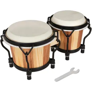 Bongo Drum Set 4" and 5" Bongos for adults  Beginners Professional Wooden and Metal Drum with Tuning Wrench