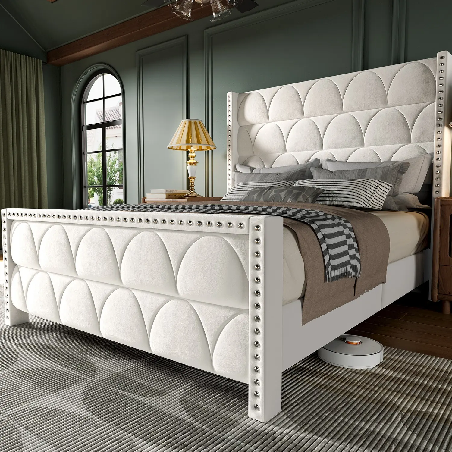 Queen Size Upholstered Platform Bed Frame with 56" Velvet Wingback Headboard - 900 LBS Capacity, Padded Wood Frame, Noise-Free Wooden Slat Support, Upholstered Bed Frames