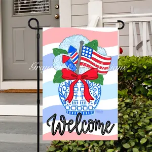 Preorder: Patriotic Chinoserie Vase Garden Flag , Garden Yard Decorations , 4Th Of July Chino Floral Fireworks Garden Flag , Uv Printed Flag 45807 122