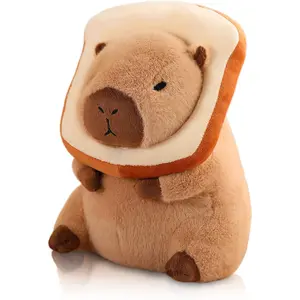 Cute Capybara Plush Kawaii 10 Inch Capybara Stuffed Aniamls Toys with Turtle Backpack, Bread and Strawbery Toys Gifts for Baby Boys Girls (Bread)