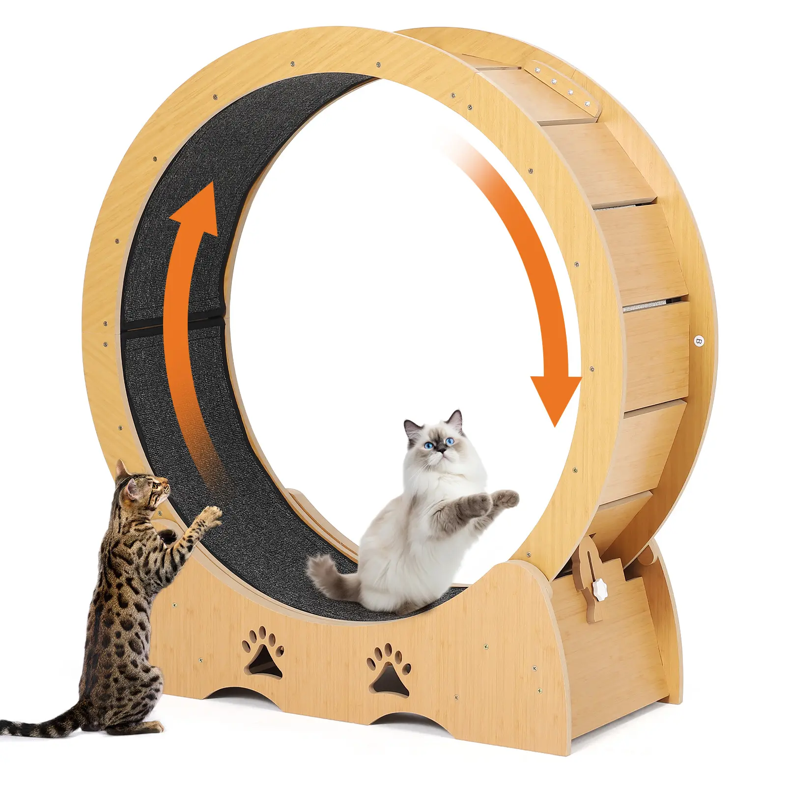 Silent Wooden Cat Exercise Wheel - 41.3" Indoor Treadmill with Locking Mechanism for Cat Running and Training, Removable Non-Slip Carpet