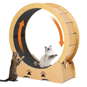 Silent Wooden Cat Exercise Wheel - 41.3" Indoor Treadmill with Locking Mechanism for Cat Running and Training, Removable Non-Slip Carpet