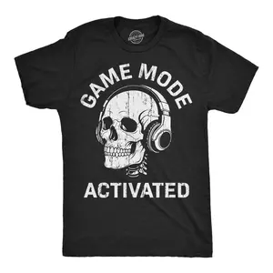 Mens Funny T Shirts Game Mode On Sarcastic Video Game Graphic Novelty Tee For Men Mens Funny T Shirts Cool Vintage Fashion T-Shirt Gift Classic Menswear Funny Gamer Short Sleeve Novelty Tees for Guys Black -