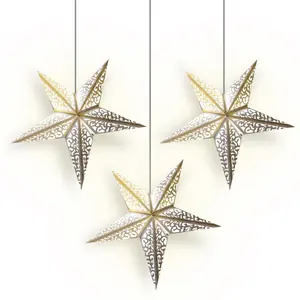 3-PACK White Liberty 24" Illuminated Paper Star Lanterns Hanging Decorations