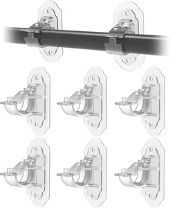 6PCS No Drill Curtain Rod Brackets，No Drill Needed Curtain Rod Holders ,Curtain Rod Holders No Drilling Multipurpose Nail Free Stick on Curtain Rod Hooks Self Adhesive Rod Holder Hooks Organiser Room