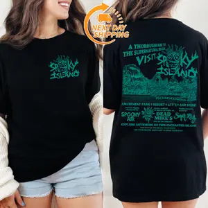 🚀TikTok Shop Deals: Spooky Island Horror Amusement Park Tee| Disco Skull Nostalgia Baggy Graphic Shirt for Halloween Clearance Summer Outfits