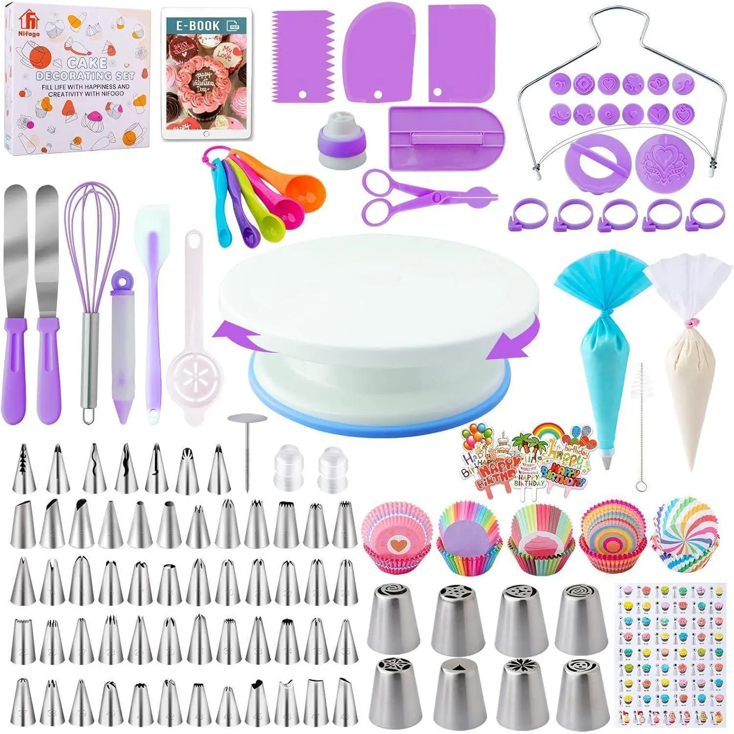 356pcs Cake Decorating Supplies Kit Baking Tools Set with Cake Turntable Pastry Piping Bags Icing Tips Smoother Scrapers for Beginners Cake Lovers Home Baking