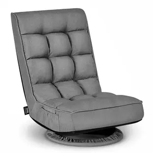 【FathersDayGift】VEVOR Swivel Floor Gaming Chair, 360-Degree Rotating Floor Chair with 4 Adjustable Position Folding Backrest, Metal Frame with Recycled Foam and Linen Fabric, for Watching TV, Reading, Relaxing, Gray, Single-Seat Indoor Loungers