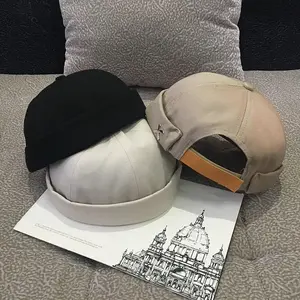 Vintage Men's Summer Cotton Brimless Skullies Cap Women Street Portable Docker Hats X Letter Icon Adjustable Beanie Hip Hop Hats