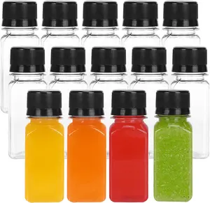 14pcs 2oz Ginger Shots Bottles with Caps, Small Plastic Juice Bottles for Liquids, Reusable Clear Containers for Ginger Shots and Other Beverages