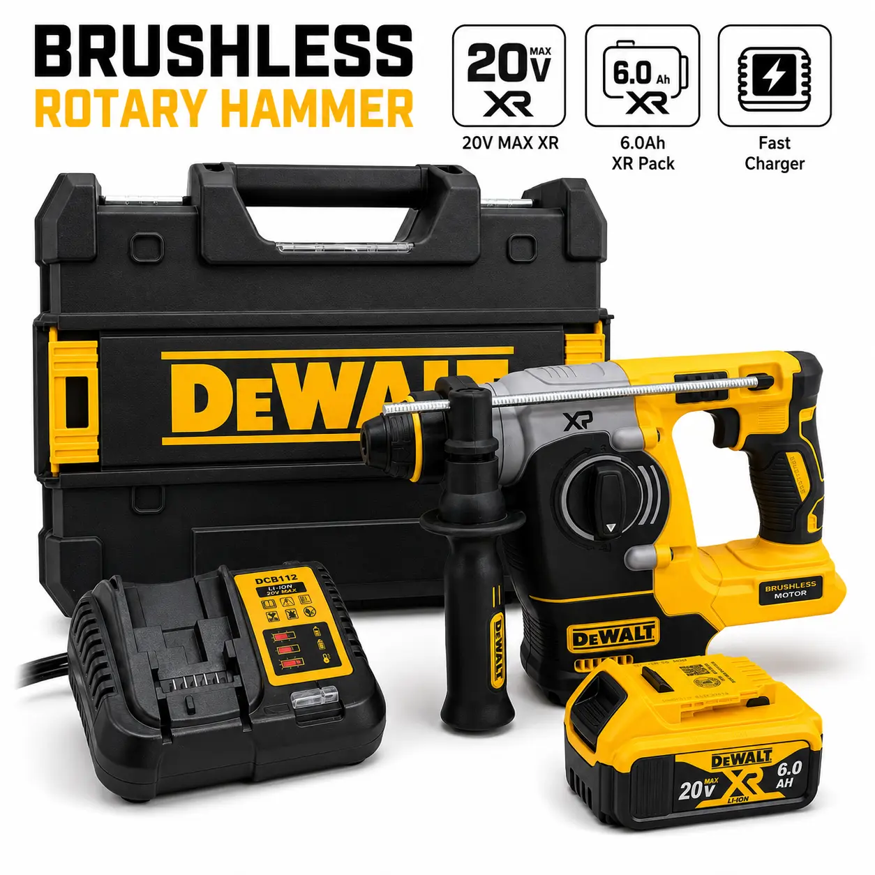 DEWALT DCH273 20V XR Brushless SDS Plus Rotary Hammer Kit Battery & Charger Included