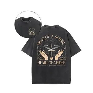 Dragon Knight Graphic T Shirt Fantasy Inspired Style, Heavyweight Cotton Double Sided Print Retro Washed Tee for Streetwear Daily Outfit and Cosplay Aesthetic