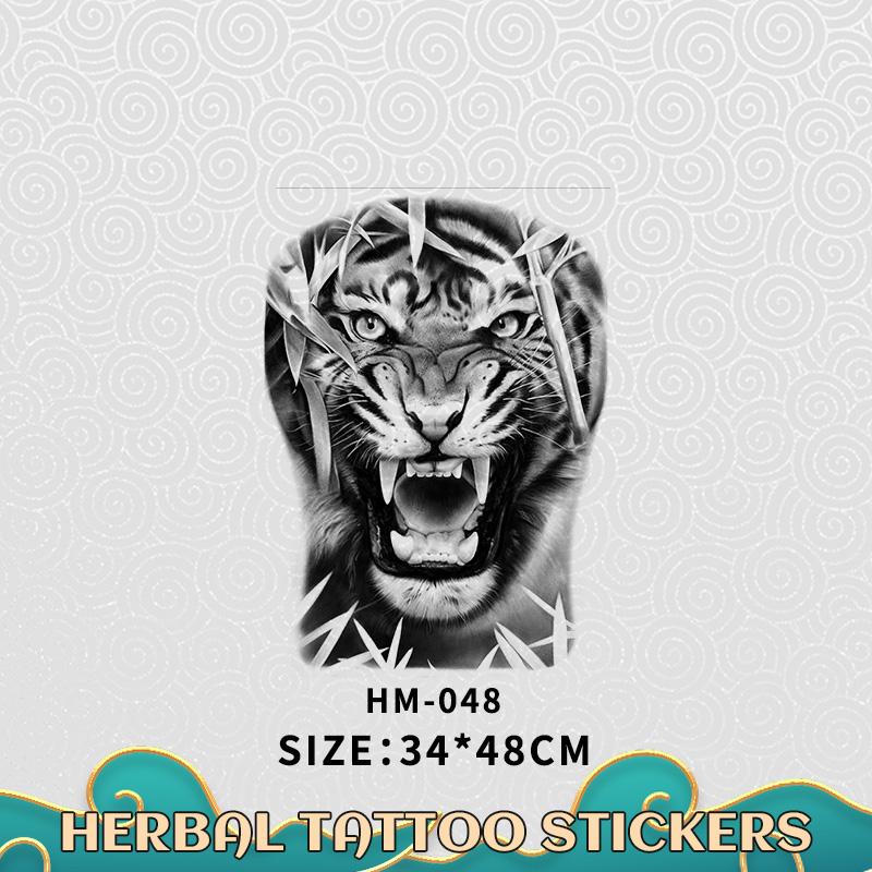 3pcs Large Men'S Tattoo Stickers Tiger, Lion, Wolf Realistic Design, Waterproof And Non-Glossy, For Back - Perfect For Parties, Daily Wear, Unique Gift Idea For Men.