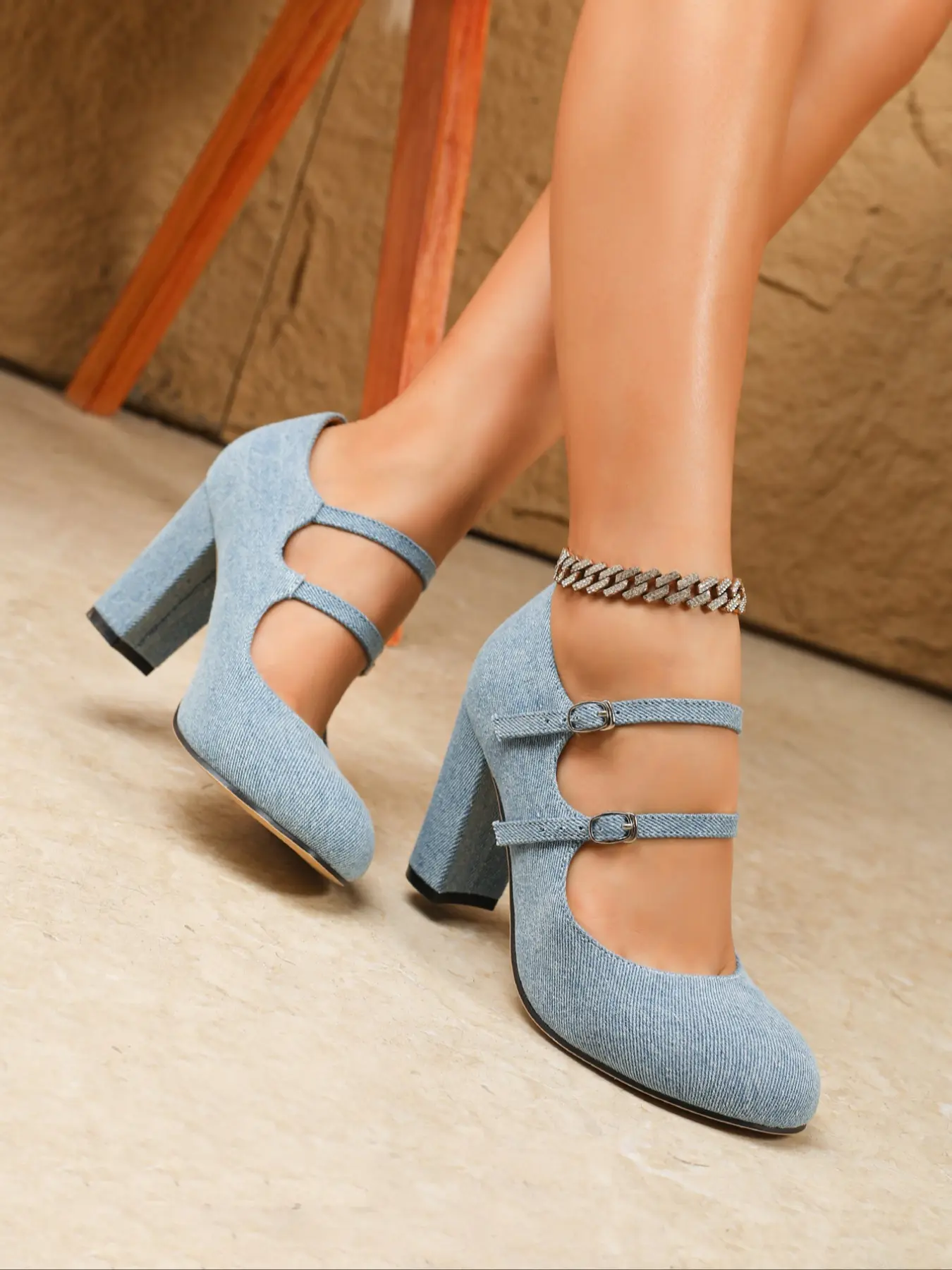 Women's Mary Jane Pumps Light Blue Dark Blue Black Denim Round Toe Block Chunky High Heel Comfortable Stable Adjustable Double Metal Buckle Straps Vintage Retro Casual Chic Y2K All Season Daily Office Date Party School Commute Shoes EU Size 36-43	