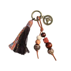 Leshanxing Vintage Wooden Horse Charm Handmade "Instant Wealth" Lucky Horse Bag Charm | Wooden Boho Tassel Keychain | 2026 Year of the Horse Prosperity Gift | Earthy Maillard Tone Purse Accessory | Manifest Good Vibes & Fortune