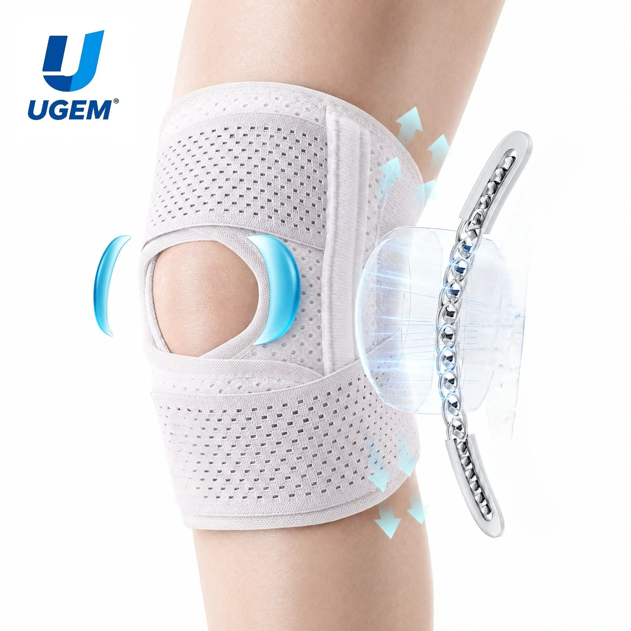 UGEM Knee Support Brace for Meniscus Tear & Joint Pain Relief, Pro Knee Stabilizer with Side Springs for ACL Recovery, Breathable & Adjustable Support for Men & Women
