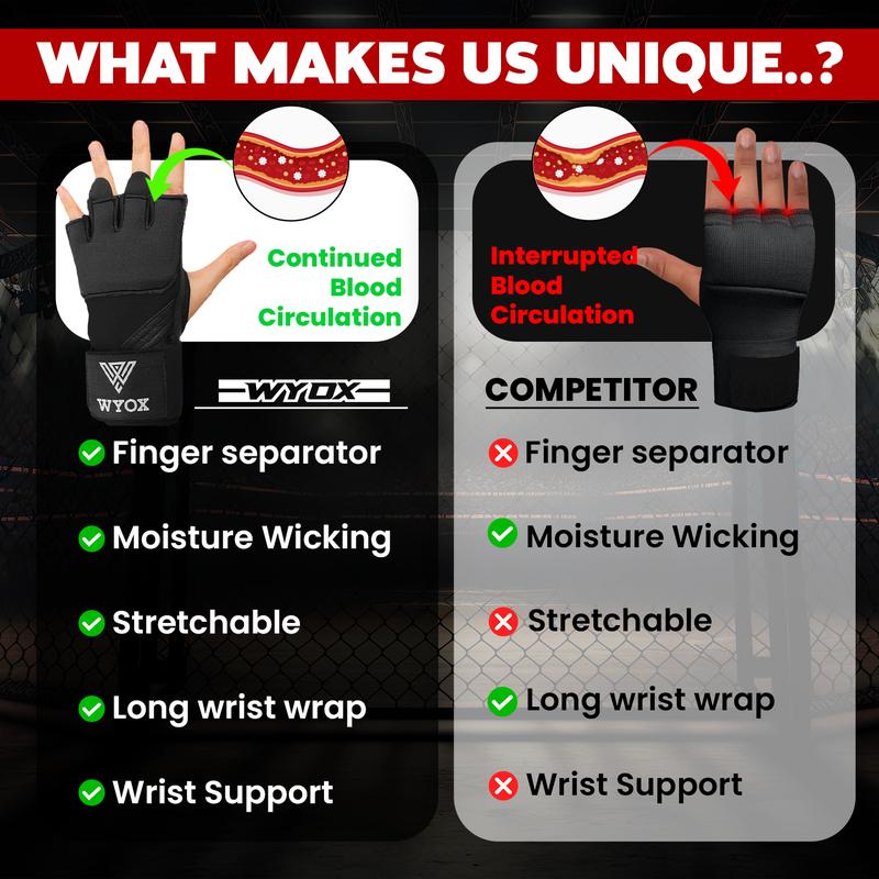 WYOX Gel Boxing Hand Wraps Inner Gloves for Men & Women, 80cm Quick Wrist Straps, Padded Knuckle Protection for Muay Thai Kickboxing, Hand Wraps for Boxing & Martial Arts
