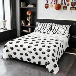 Basketball Kids Sheet,Ball Sports Games Bedding Set,Girls Boys Adults Room Decor,Ball Simple Style Fashion Black White Chic Bed Sheet Set,(Fitted + Flat Sheet)
