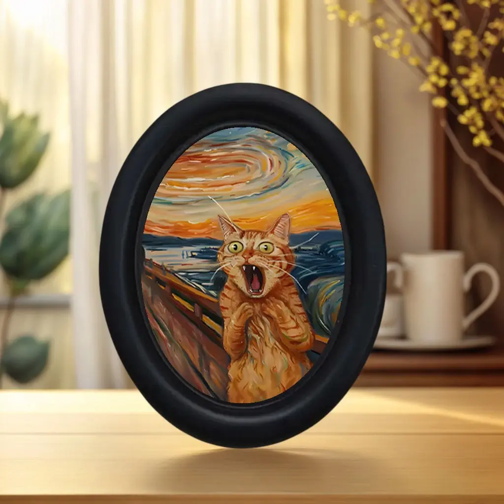 Vintage Screaming Cat Oval Frame Wall Decor, Abstract Art Design, Perfect for Christmas Thanksgiving Home Office Decoration, Room Decoration
