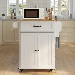 Gizoon Kitchen Island Cart with Adjustable Shelf 33" W Mobile Trolley Cart on Metal Wheels with Drawer & Storage Cabinet Spice Rack & Towel Rack for Dining Room Bar Space-Saving Apartment Furniture