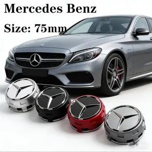 4Pcs 75mm Black Red Raised Wheel Center Caps, Mercedes AMG Car Modified Hub Cap Emblem Accessories, Replace OEM A0004000900