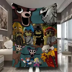 1Pc 99 Nights in Forest Forest Character Collage Pattern Digitally Printed Flannel Blanket, Lightweight Throw Blanket - 100% Polyester Flannel, Comfortable in All Seasons