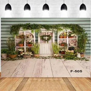 Photography Background Pastoral-style white vintage door and window with floral greenery Birthday Party Baby Shower Decor Backdrop Photo Studio