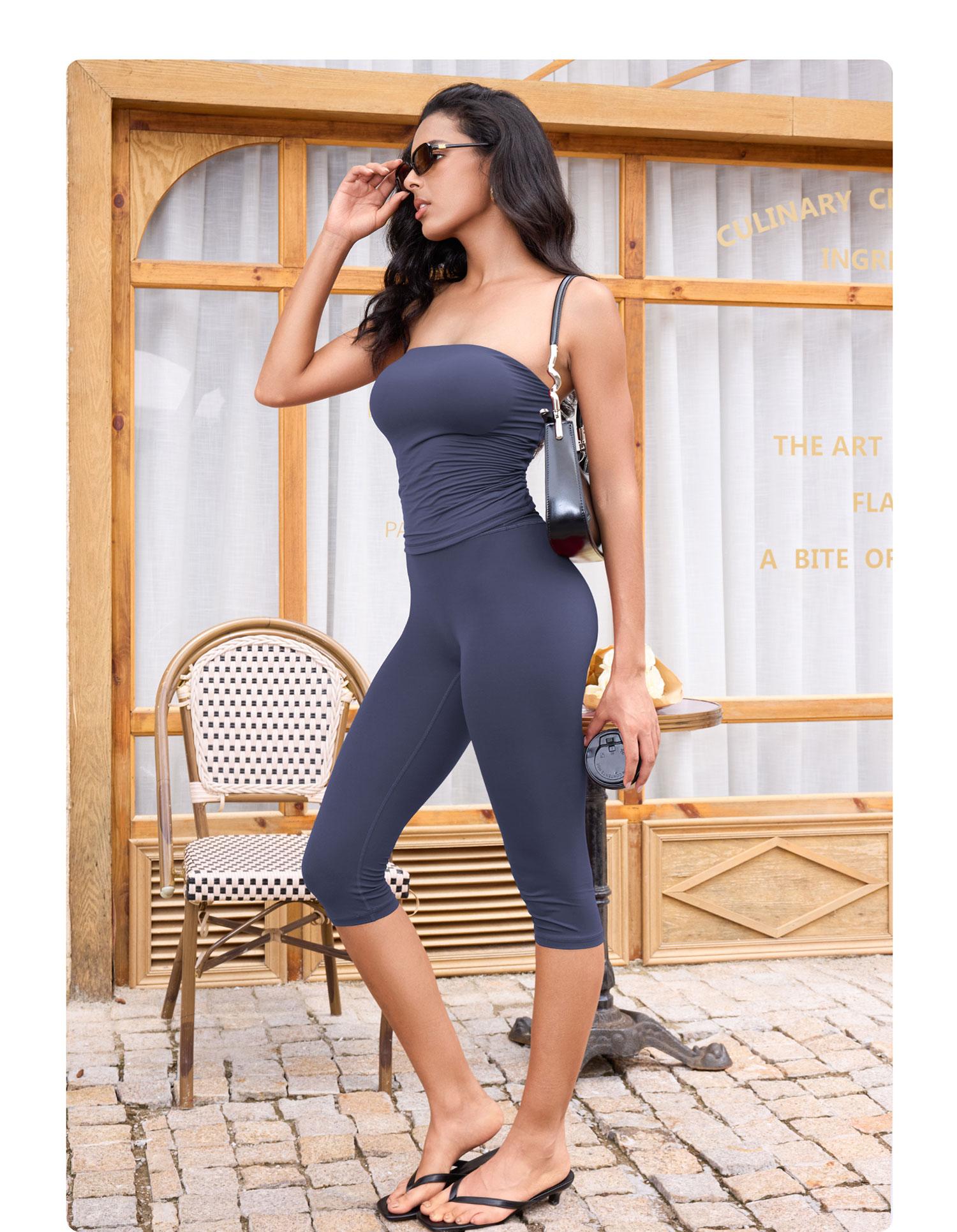 YEOREO Womens Workout Capri Leggings 17" No Front Seam High Waisted Hidden Scrunch Gym Yoga Pants,summerwins summerwins