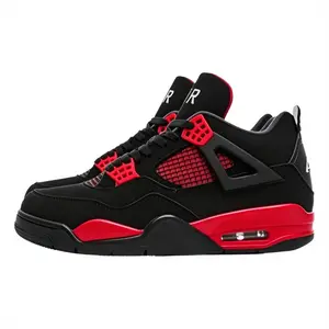 Men's Retro Black-Red High-Top Basketball Sneakers - Breathable Suede Hoop Shoes with Air Cushion, Classic Streetwear Athletic Shoes