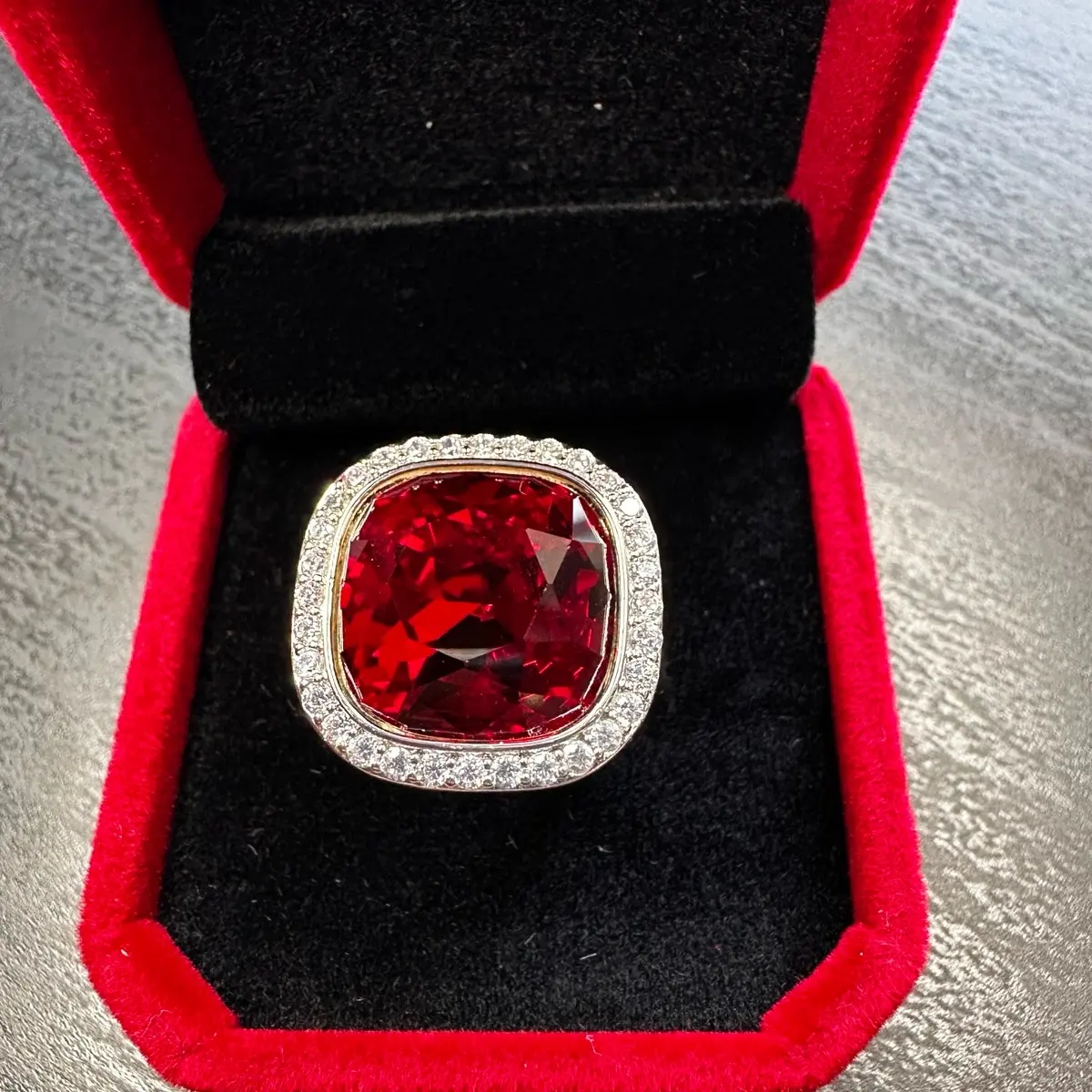 Stunning Ruby Red Statement Ring – Adjustable Size, elegant design , Christmas gift for her.