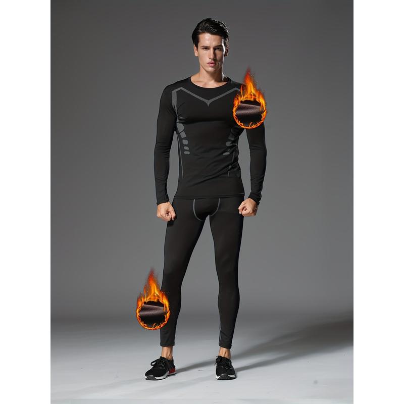 Personalized printing and fleece sports suit 6-piece men's thermal underwear suit running gym clothes autumn and winter warm fleece tight equipment morning running night running training autumn and winter sportswear raglan sleeve value pack base layer und